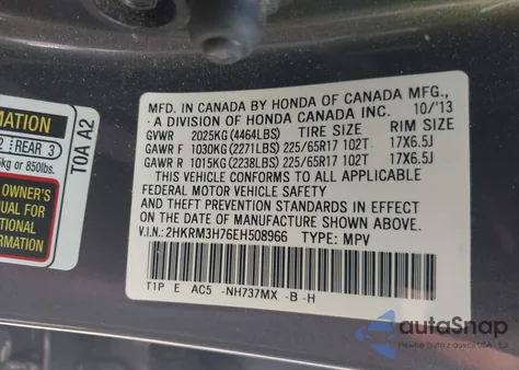 2014 Honda Cr-V Ex-L z USA, uszkodzony, nr VIN 2HKRM3H76EH508966